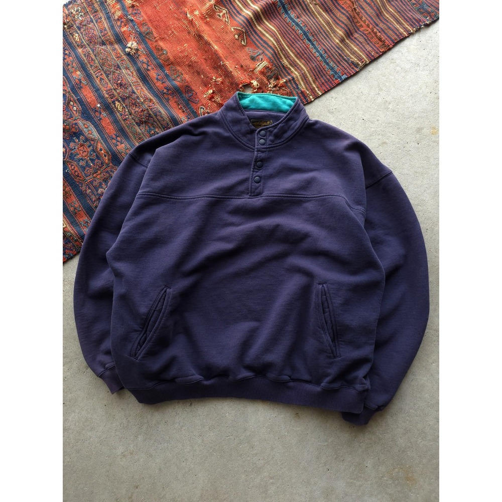 Vintage 90s Eddie Bauer Outdoor Outfitters Purple Collared Sweatshirt XL